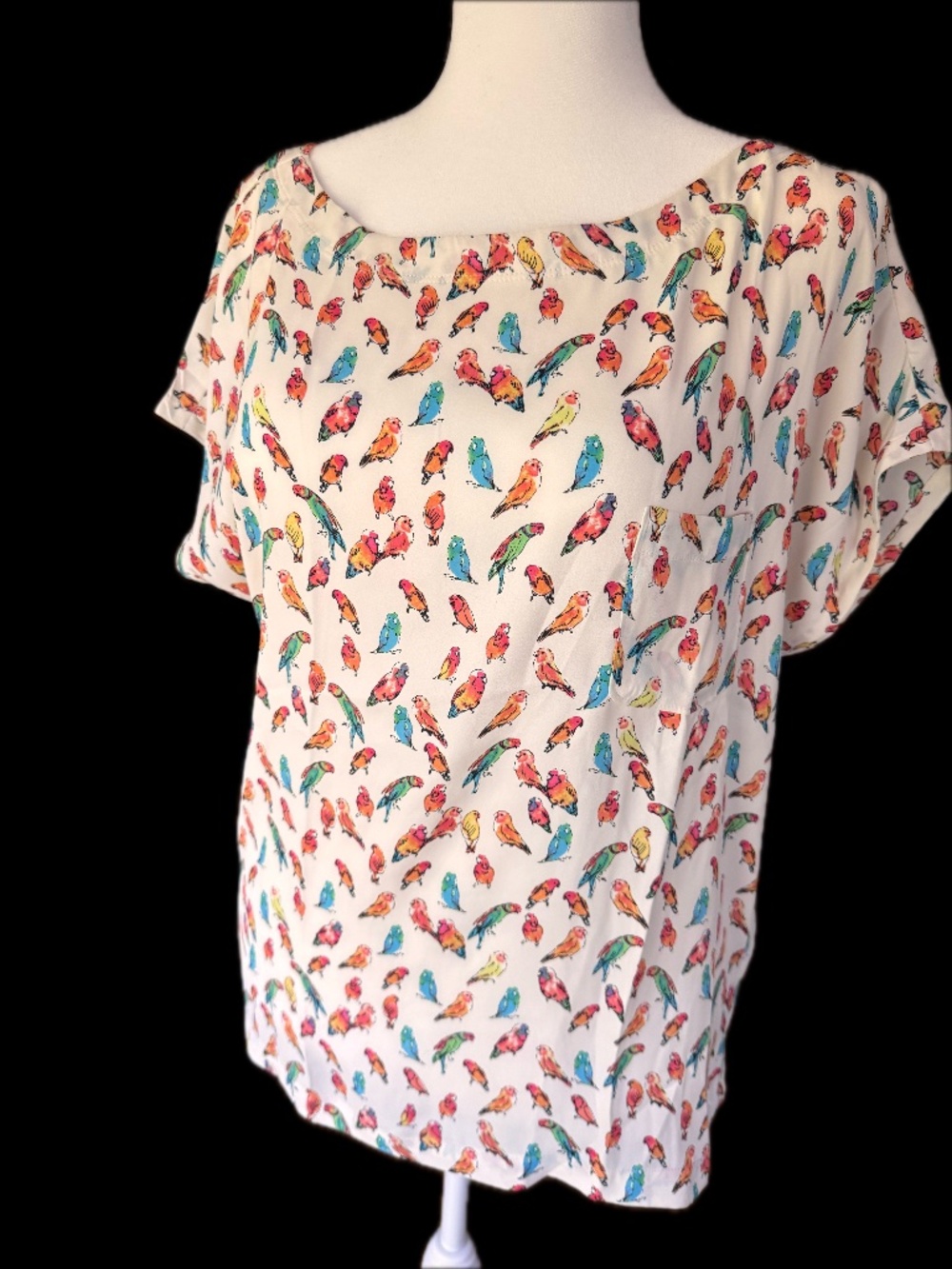 LOFT Bird Print Blouse Multicolor Parrot Short Sleeve Top Size M
